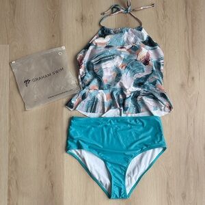 Women's Blue and Multicolor Swimsuit